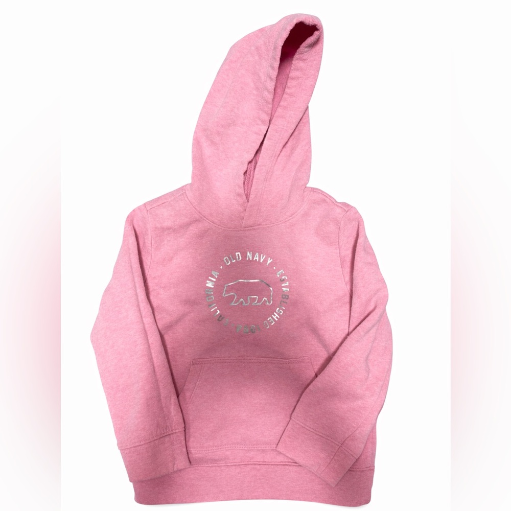 Old Navy Girls Pink Hoodie Pullover Cozy Sweatshirt Bear Logo